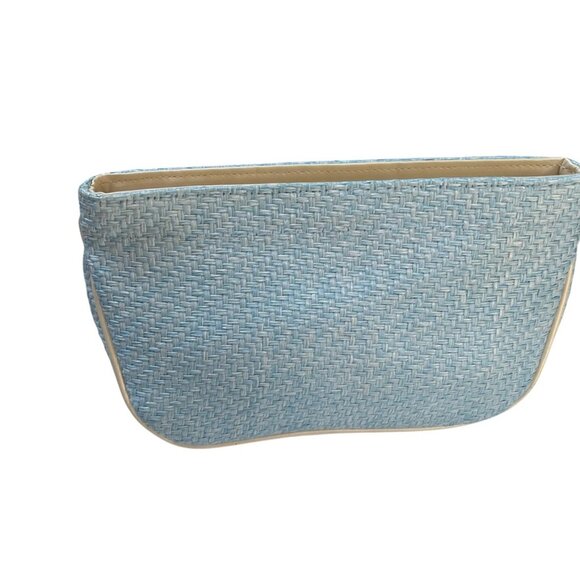 crabtree & Evelyn powder blue woven zipper pouch makeup case bag NEW - Picture 5 of 6